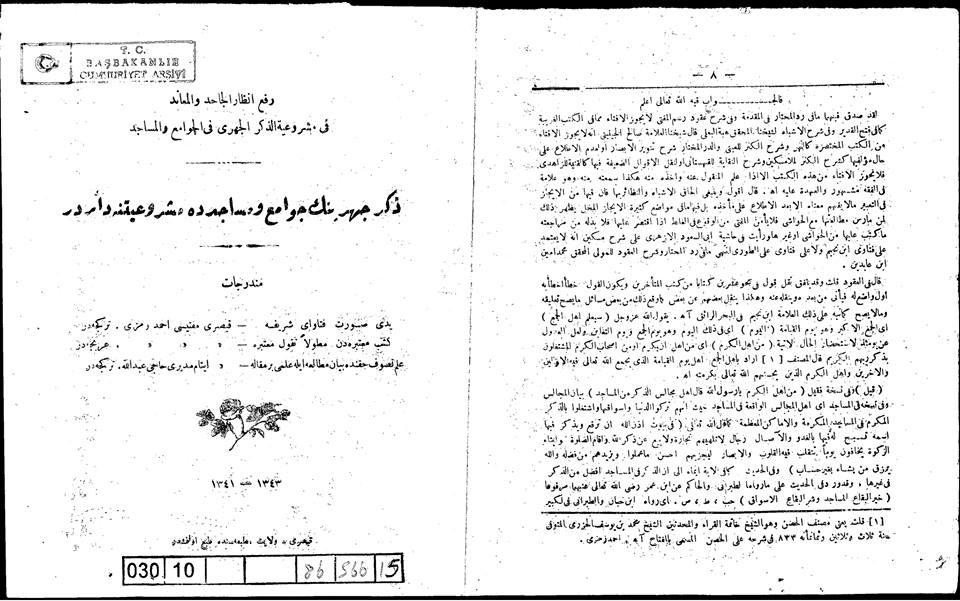 Kayseri Müftüsü Merhum Ahmed Remzi (Akgöztürk) Ve Eytâm Müdürü Hacı Abdullah Efendi'nin "Zikr-i Cehri'nin Cevâmi' Ve^Mesâcid'te Meşruiyyetine dâirdir." Başlıklı, Tekke Ve Zâviyeler Yasası çıktıktan sonra yasaklanan Risâlesi.